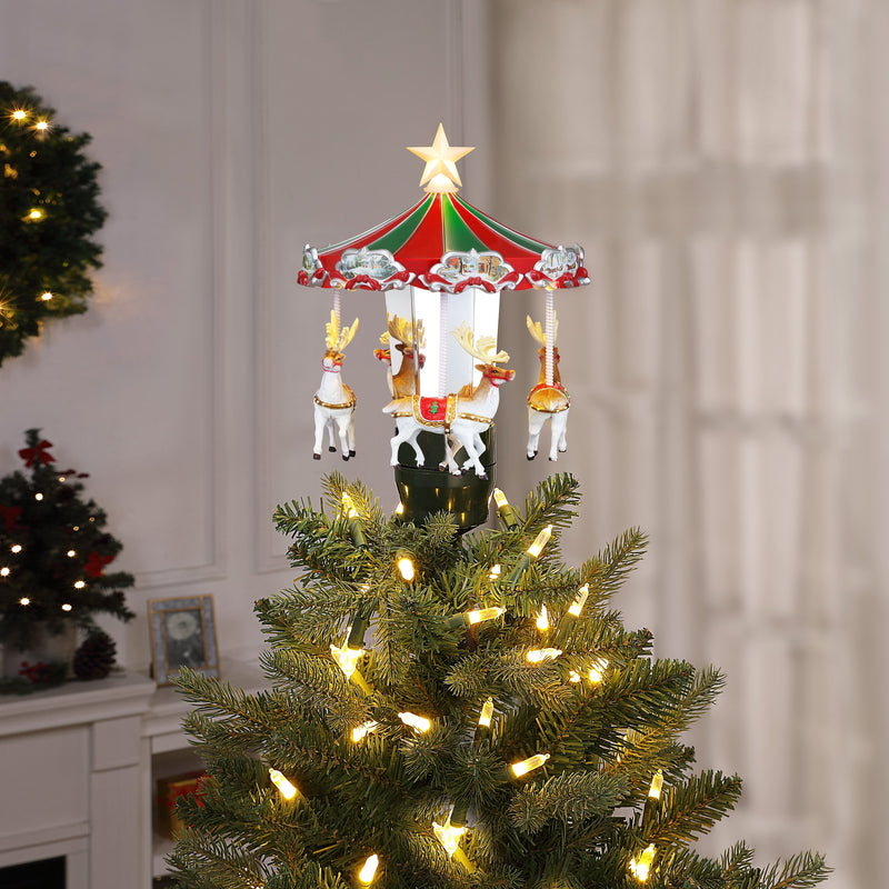 11" Animated Tree Topper Carousel - Mr. Christmas
