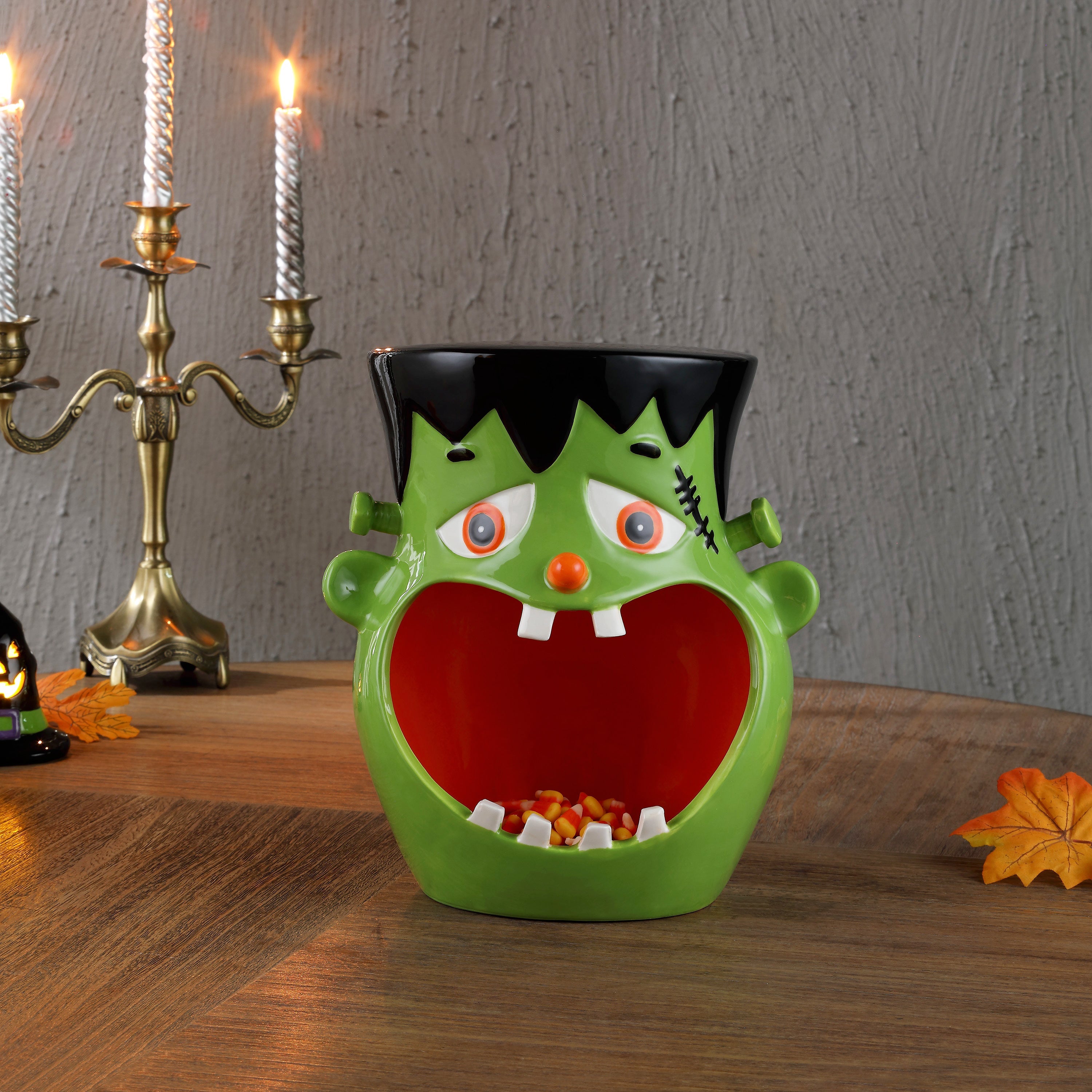 11.5" Motion Activated Ceramic Frankenstein Candy Bowl - Mr. Christmas
