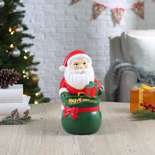 12" Ceramic Musical Santa Bag Candy Bowl - Mr. Christmas
