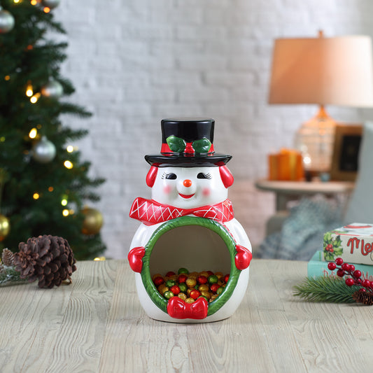 12" Ceramic Musical Snowman Candy Bowl - Mr. Christmas