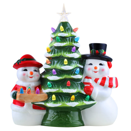 12" Mr & Mrs Snowman Nostalgic Ceramic Tree