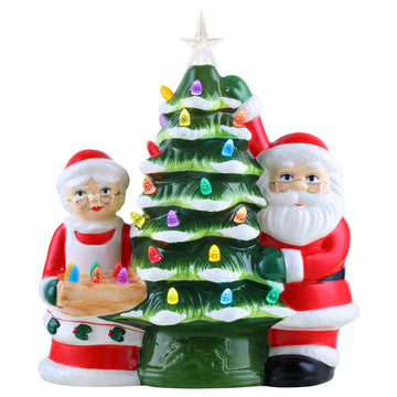 12" Santa & Mrs Claus Nostalgic Ceramic Tree