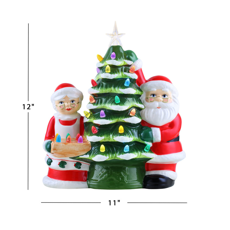 12" Santa & Mrs Claus Nostalgic Ceramic Tree