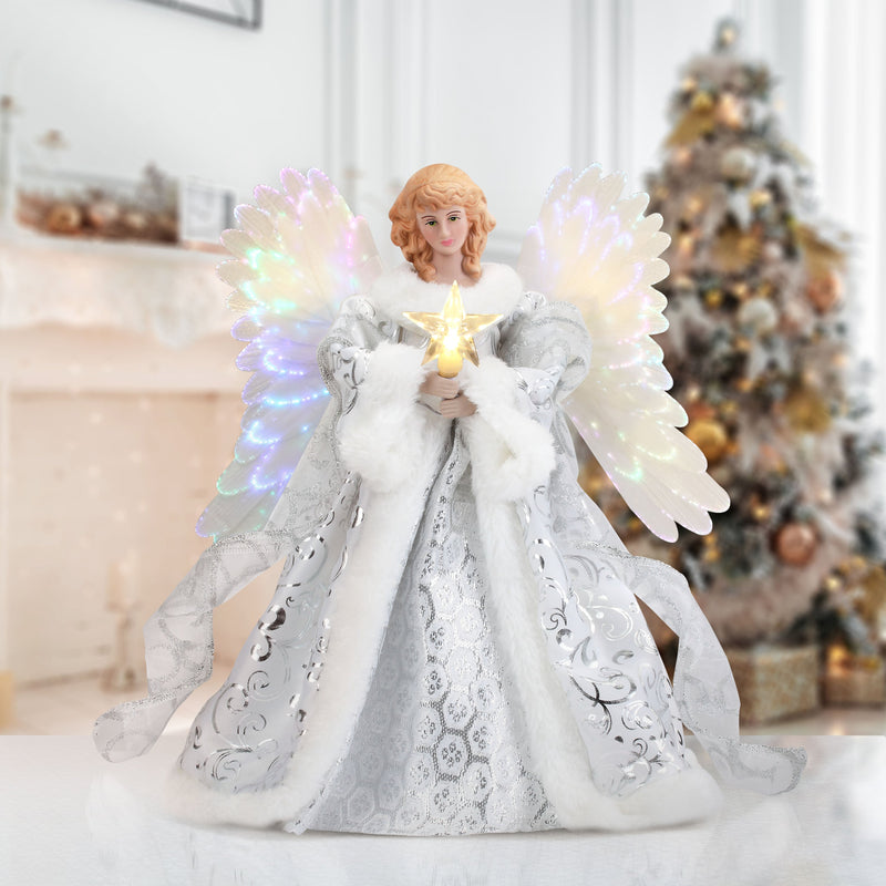 12" Fiber Optic Angel Tree Topper - White - Mr. Christmas