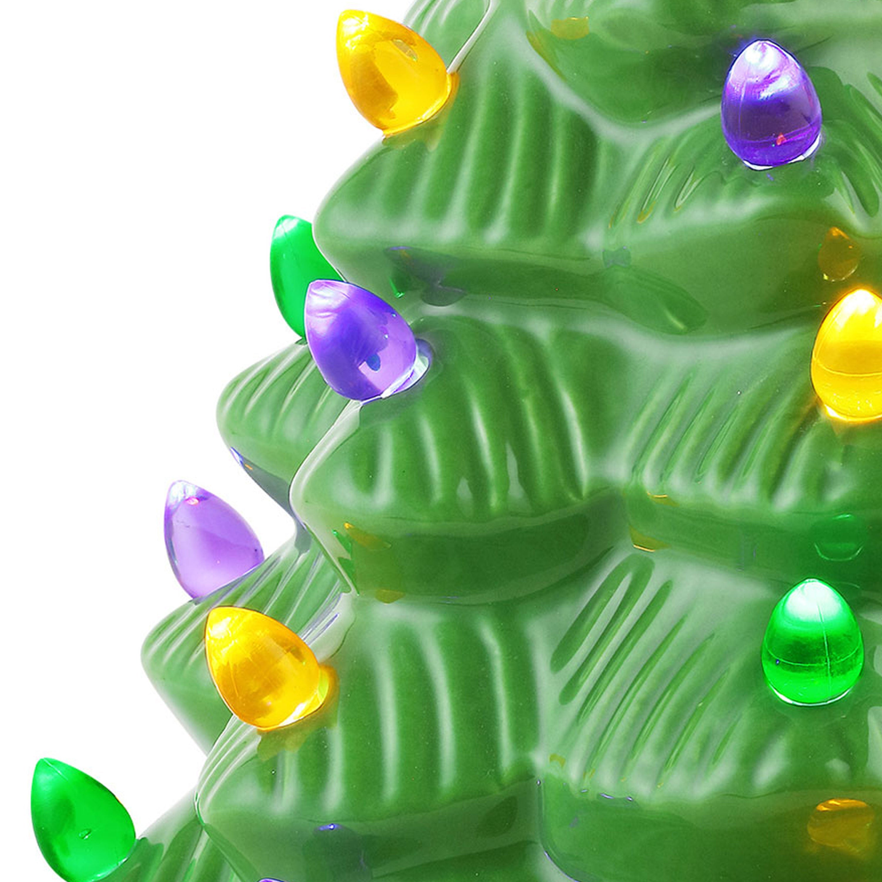 Mr. online Halloween 12” Retro Nostalgic Illuminated Green Ceramic Tree W/ Bat Topper