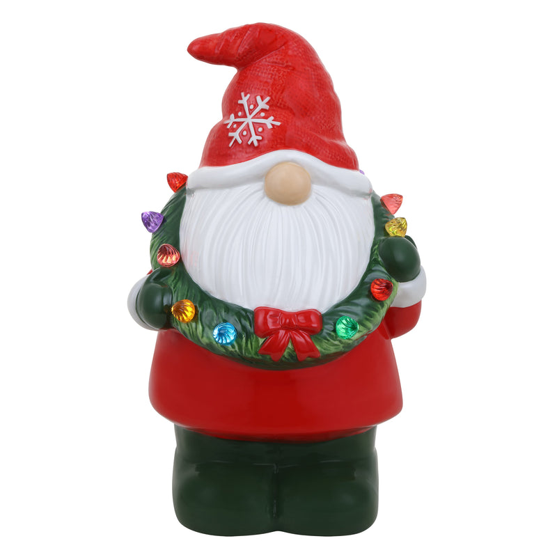 12" Nostalgic Ceramic Figure - Gnome with Wreath - Mr. Christmas