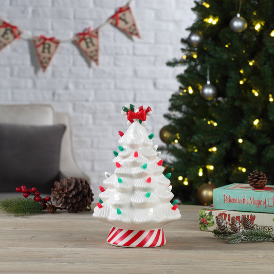 12" Nostalgic Ceramic Lit Candy Cane Tree - Red - Mr. Christmas