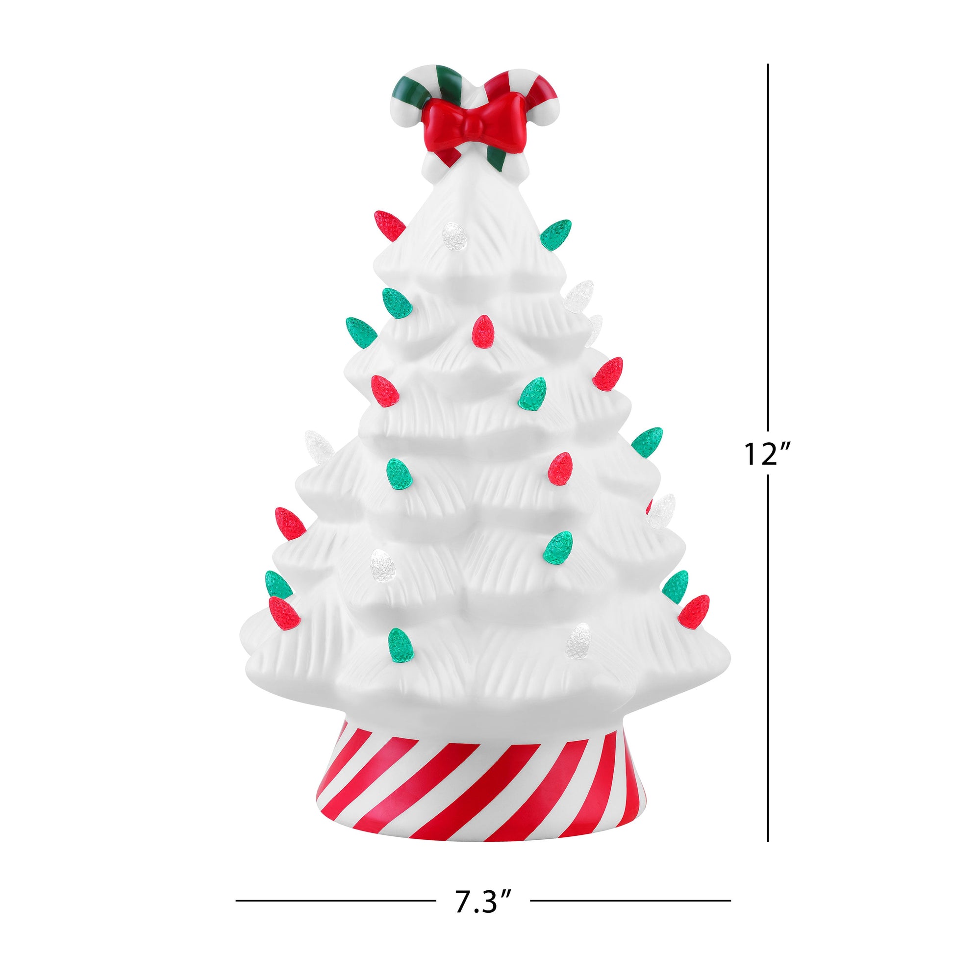 12" Nostalgic Ceramic Lit Candy Cane Tree - Red - Mr. Christmas