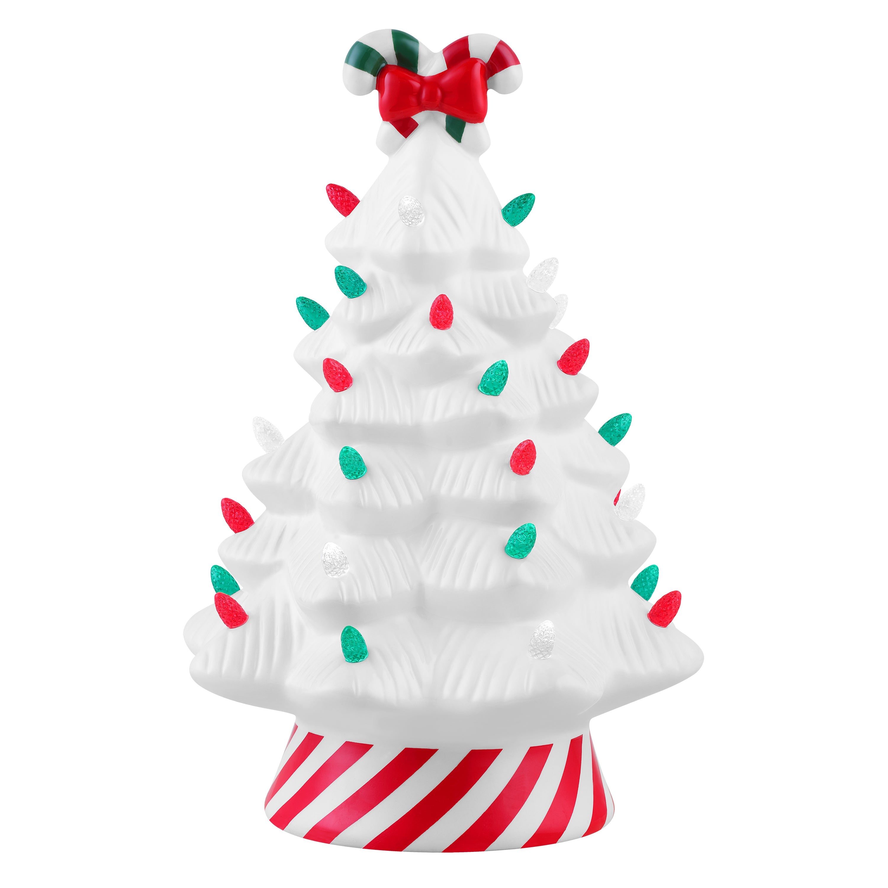 12" Nostalgic Ceramic Lit Candy Cane Tree - Red - Mr. Christmas