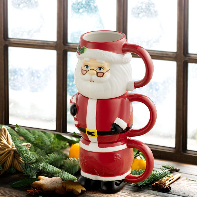 12oz Set of 3 Stacking Mugs - Santa - Mr. Christmas