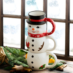12oz Set of 3 Stacking Mugs - Snowman - Mr. Christmas
