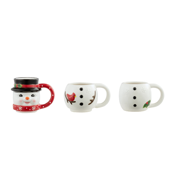 12oz Set of 3 Ceramic Stacking Mugs - Snowman