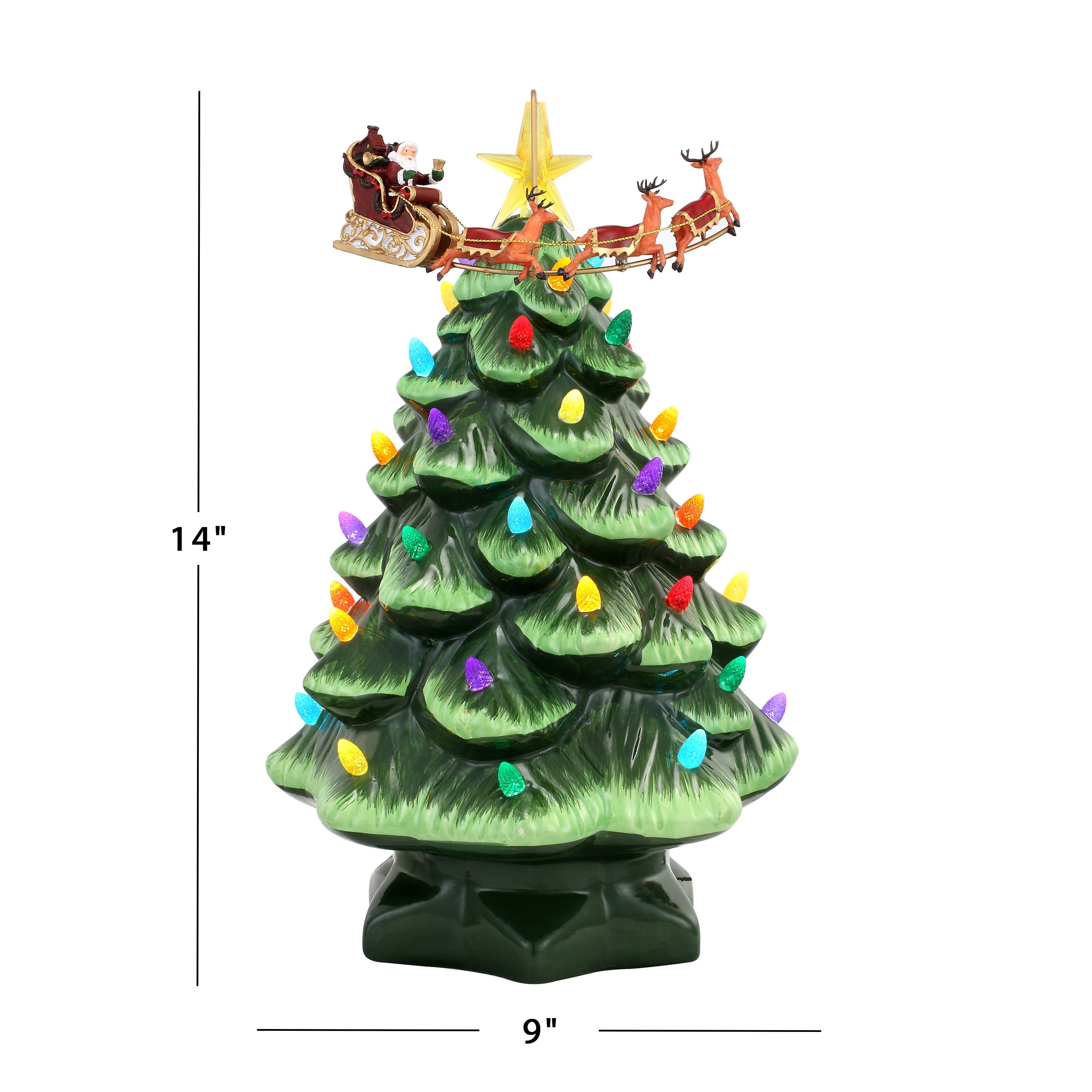 14" Animated Nostalgic Ceramic Tree - Santa's Sleigh - Mr. Christmas