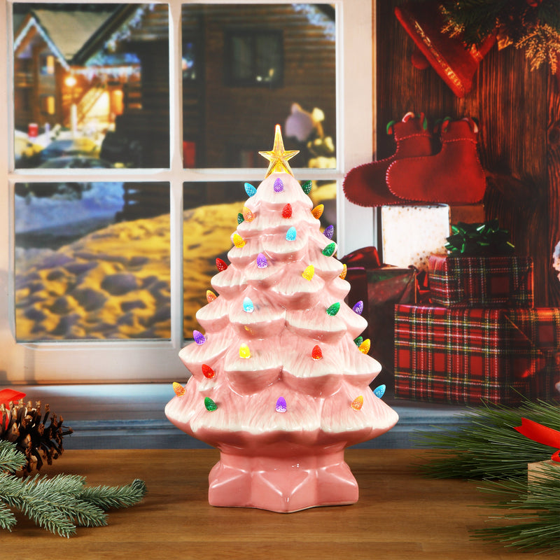 14" Nostalgic Ceramic Tree - Pink - Mr. Christmas