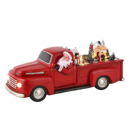 14" Animated Nostalgic Red Truck - White Santa