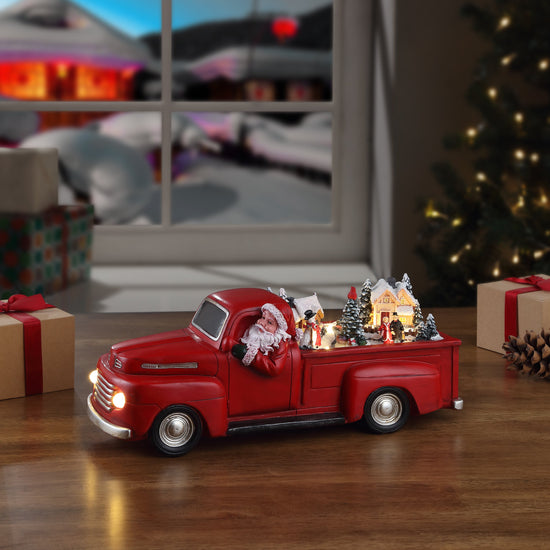 14" Animated Nostalgic Red Truck - White Santa