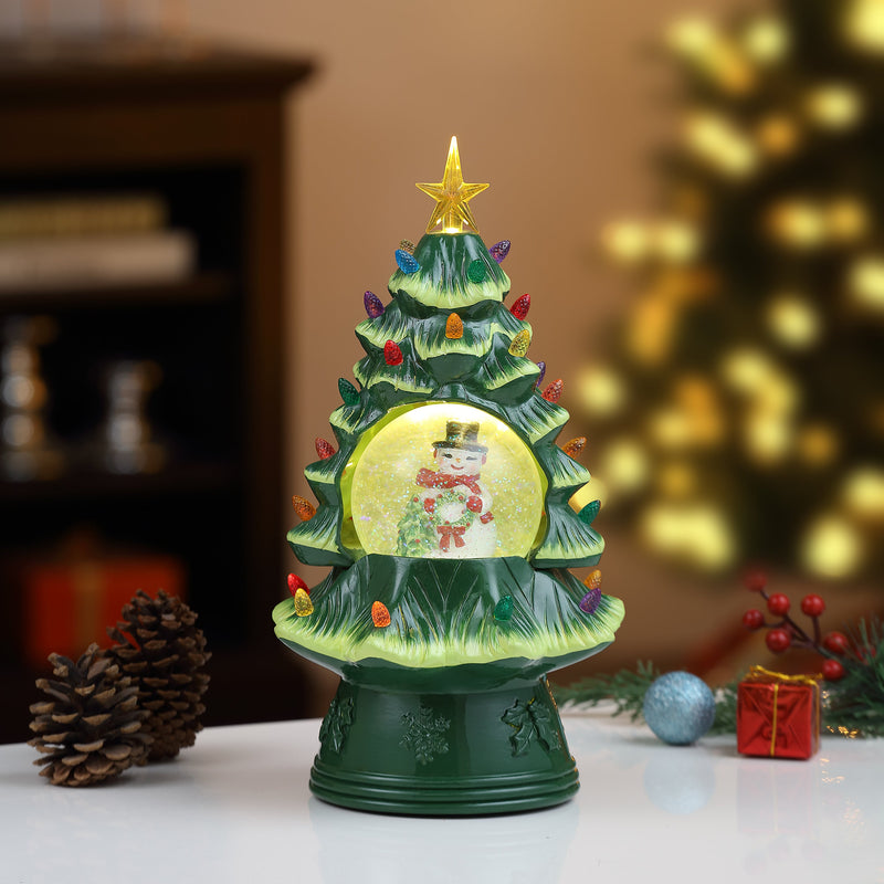 14" Snow Globe Nostalgic Tree - Snowman - Mr. Christmas