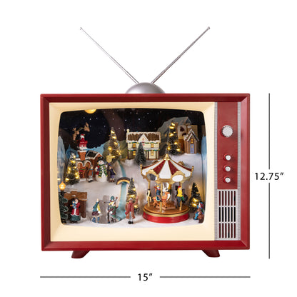 Dimensions of the Mr. Christmas 15" Animated & Musical Vintage Television, 15" wide by 12.75" tall