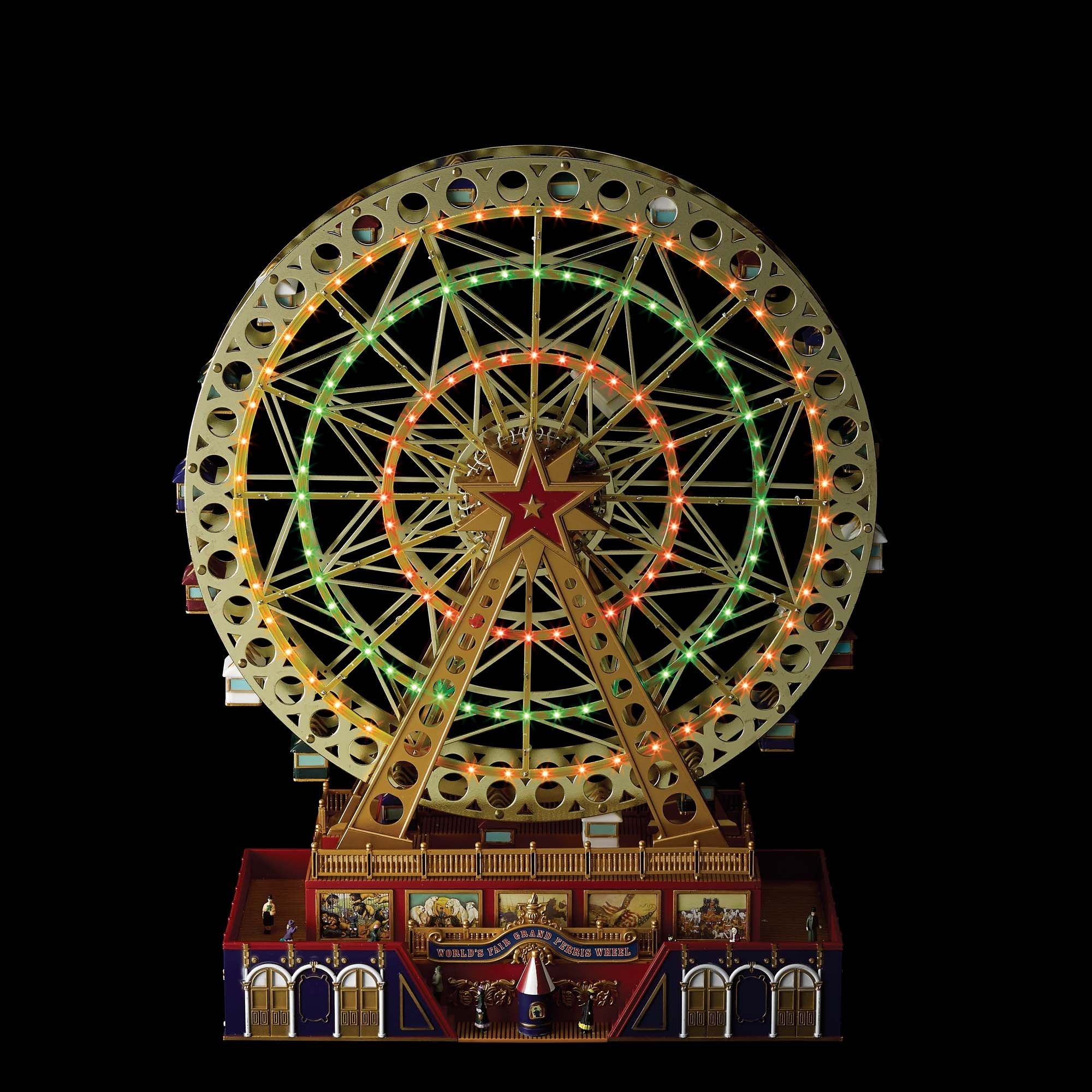 Mr. Christmas 15-Inch Animated World's Fair Grand Ferris Wheel illuminated with LED lights against a black background
