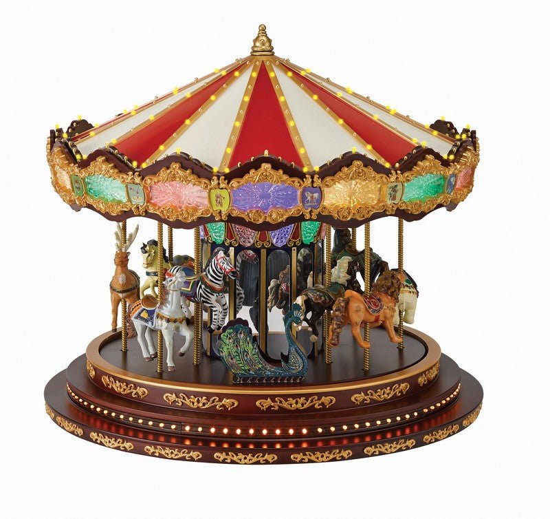 Alternate view of the 15-inch Marquee Deluxe Carousel, highlighting the carousel's intricate design and glowing lights from a different angle