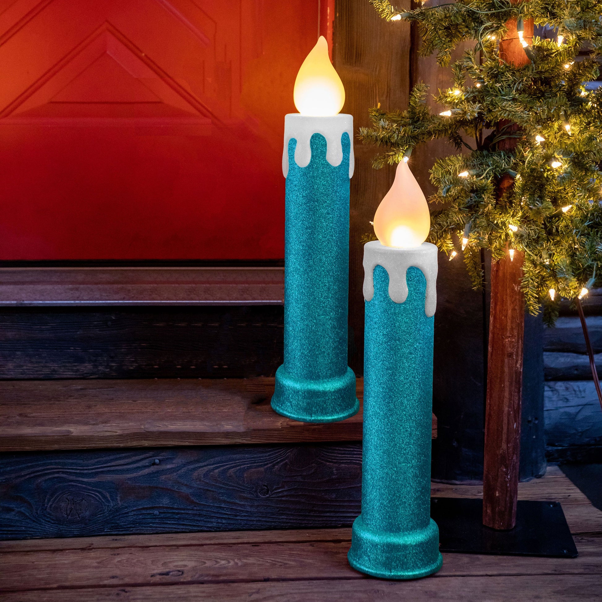 24" Glitter Blow Mold Candle - Set of 2 Blue - Mr. Christmas