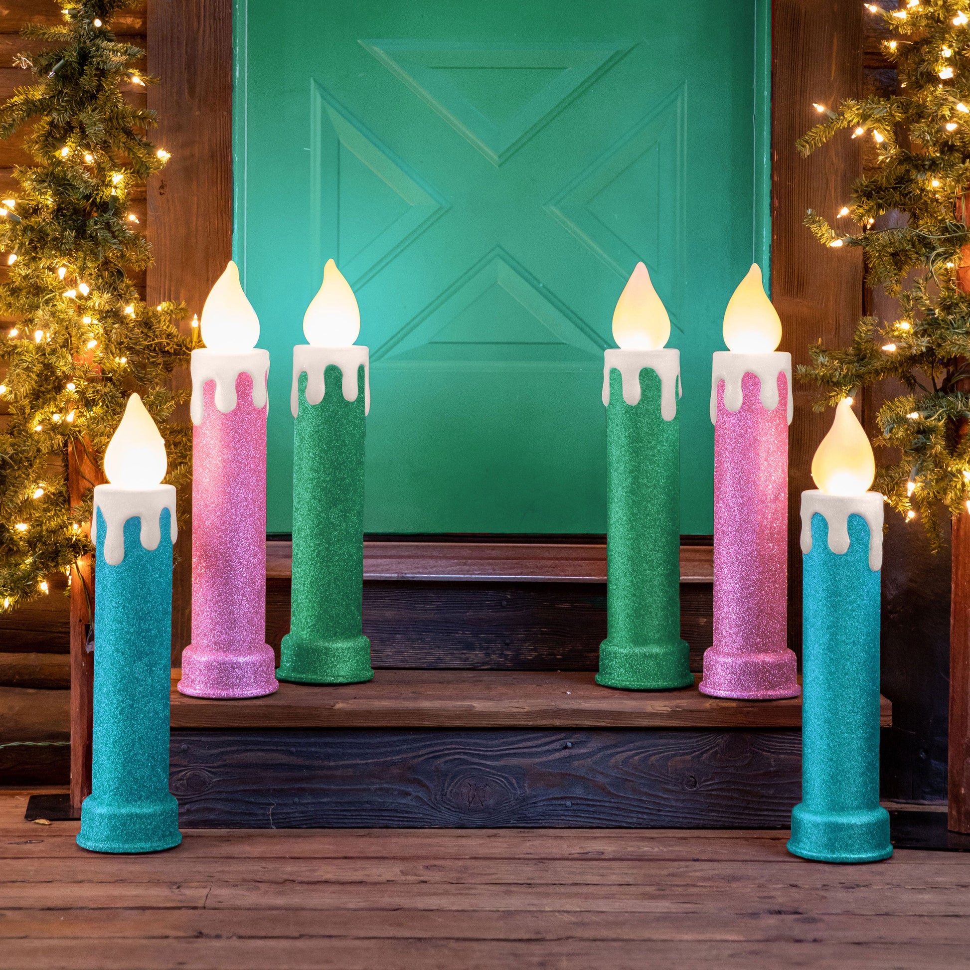 24" Set of 2 Blow Mold Candles - Green