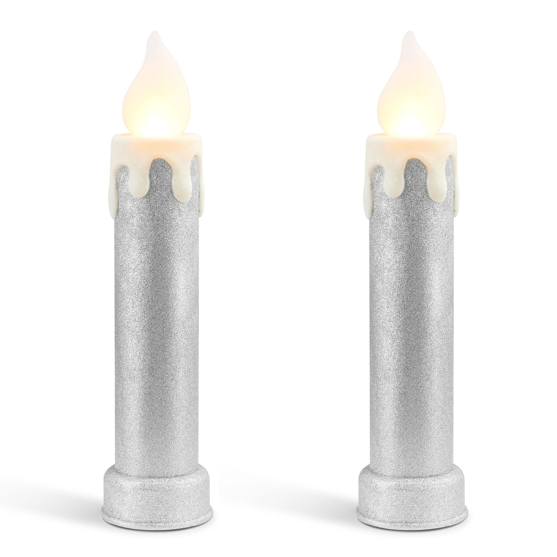 24" Set of 2 Blow Mold Candles - Silver