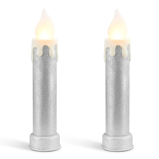 24" Set of 2 Blow Mold Candles - Silver