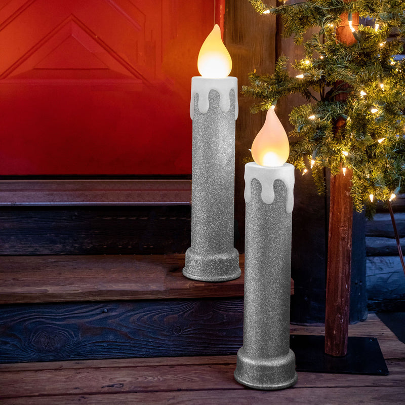 24" Glitter Blow Mold Candle - Set of 2 Silver - Mr. Christmas