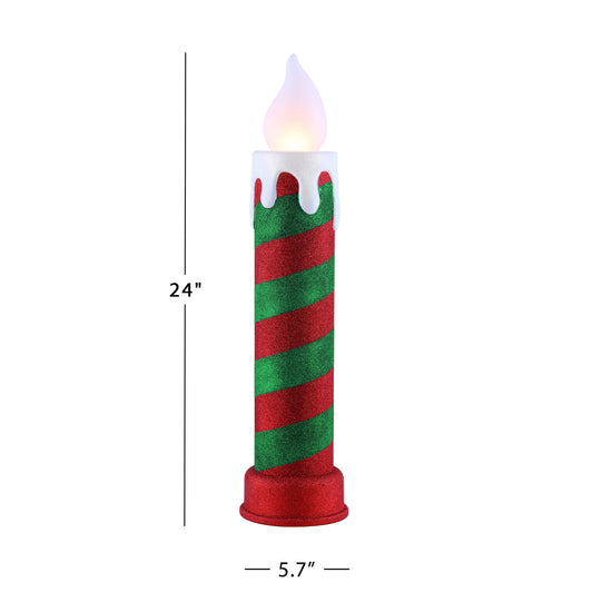 24" Glittery Blow Mold Candle - Red & Green - Mr. Christmas