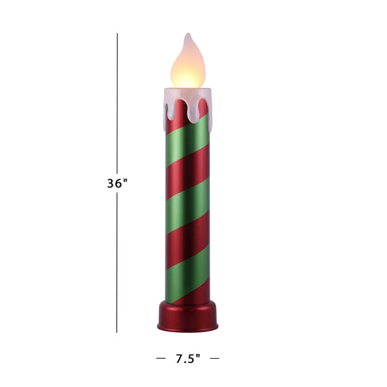 36" Metallic Blow Mold Candle - Red & Green