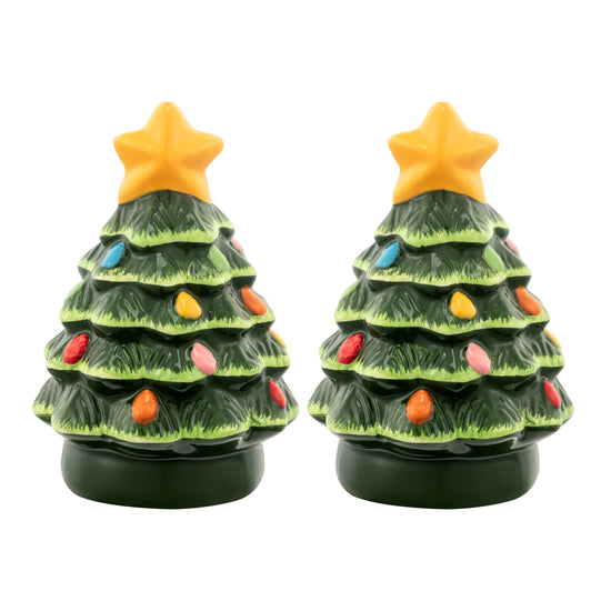 3.75" Nostalgic Ceramic Tree Salt & Pepper Shakers - Green - Mr. Christmas
