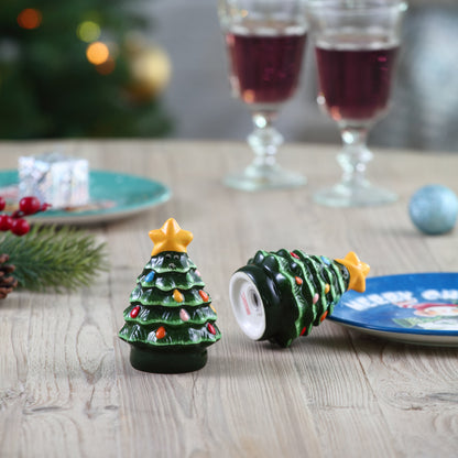 3.75" Nostalgic Ceramic Tree Salt & Pepper Shakers - Green - Mr. Christmas