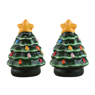 3.75" Nostalgic Ceramic Tree Salt & Pepper Shakers - Green - Mr. Christmas