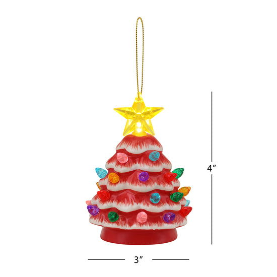 4" Set of 3 Nostalgic Ceramic Lit Tree Ornaments - Pink, Red, Lavender - Mr. Christmas