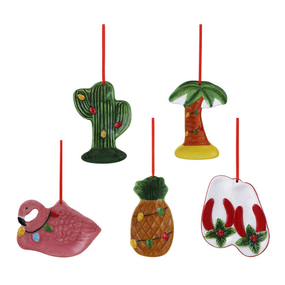 4" Set of 5 Ceramic Tropical Ornaments - Mr. Christmas