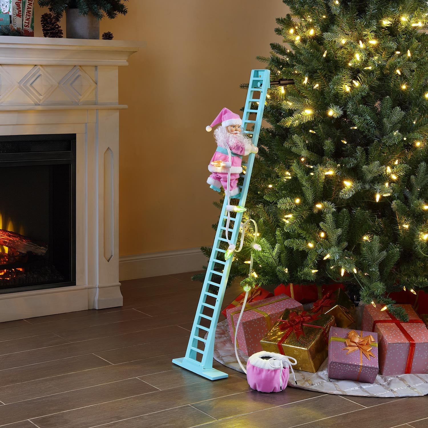 43" Animated Pastel Super Climbing White Santa - Mr. Christmas