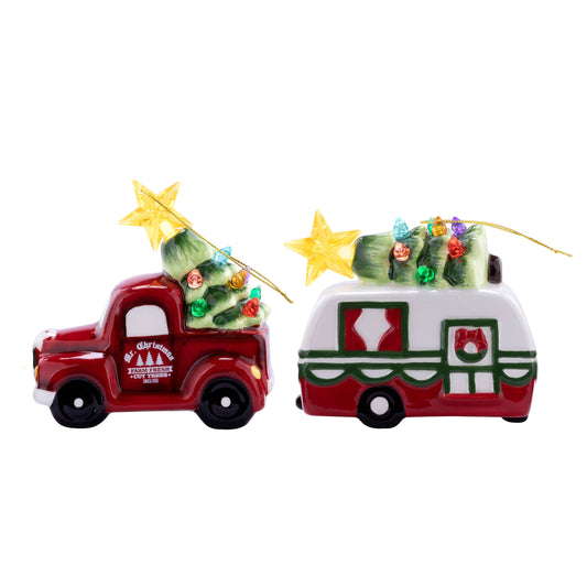 4.5" Set of 2 Ceramic Retro Vehicle Ornaments - Mr. Christmas