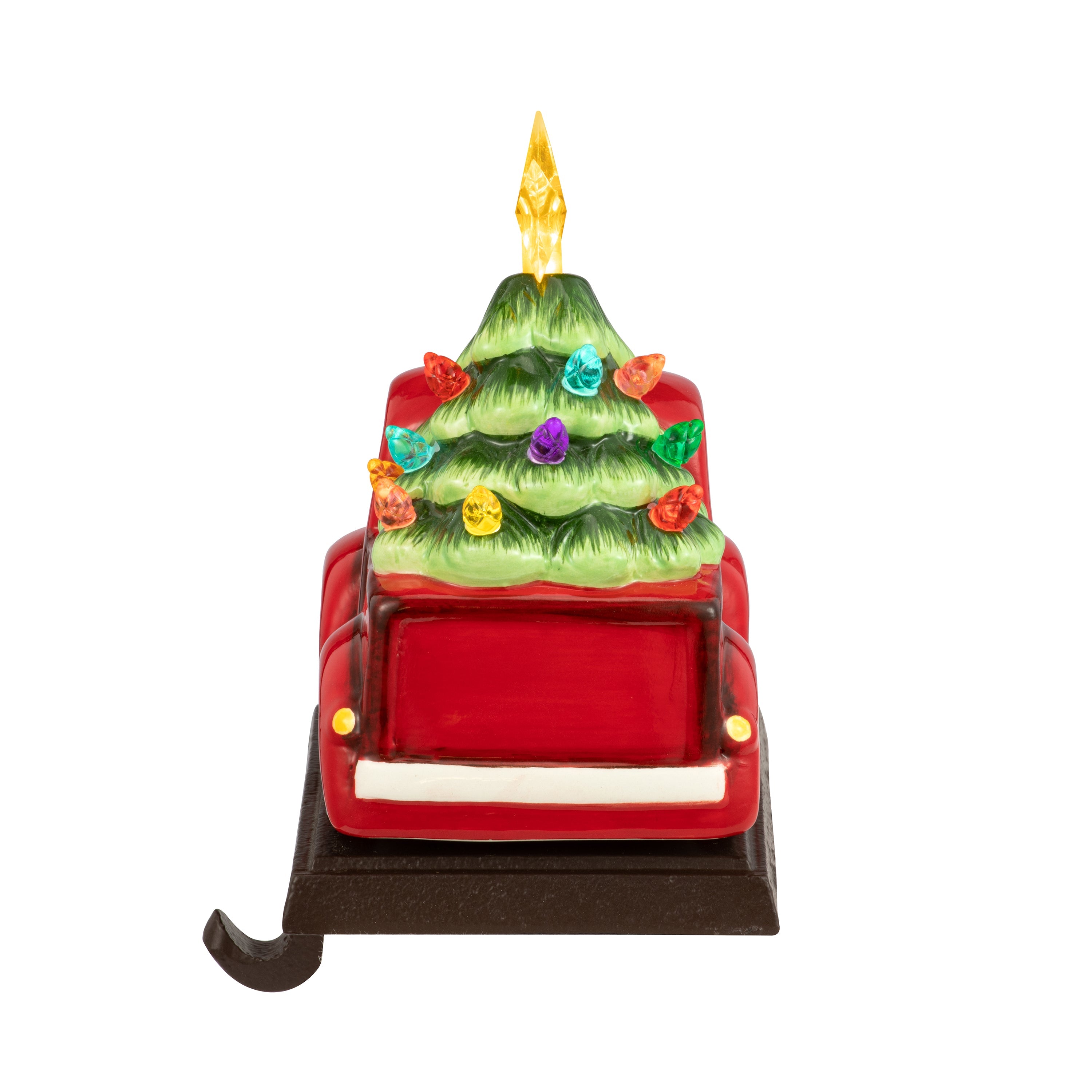 5" Illuminated Ceramic Stocking Hanger - Red Truck - Mr. Christmas