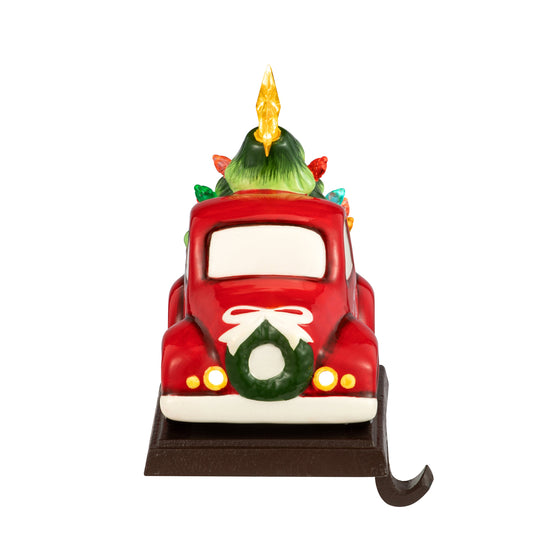 5" Illuminated Ceramic Stocking Hanger - Red Truck - Mr. Christmas