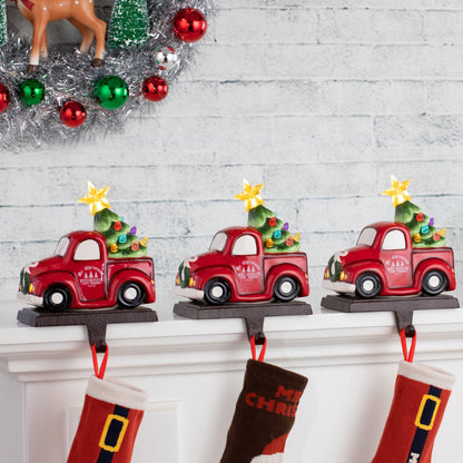 5" Illuminated Ceramic Stocking Hanger - Red Truck - Mr. Christmas
