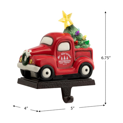 5" Illuminated Ceramic Stocking Hanger - Red Truck - Mr. Christmas