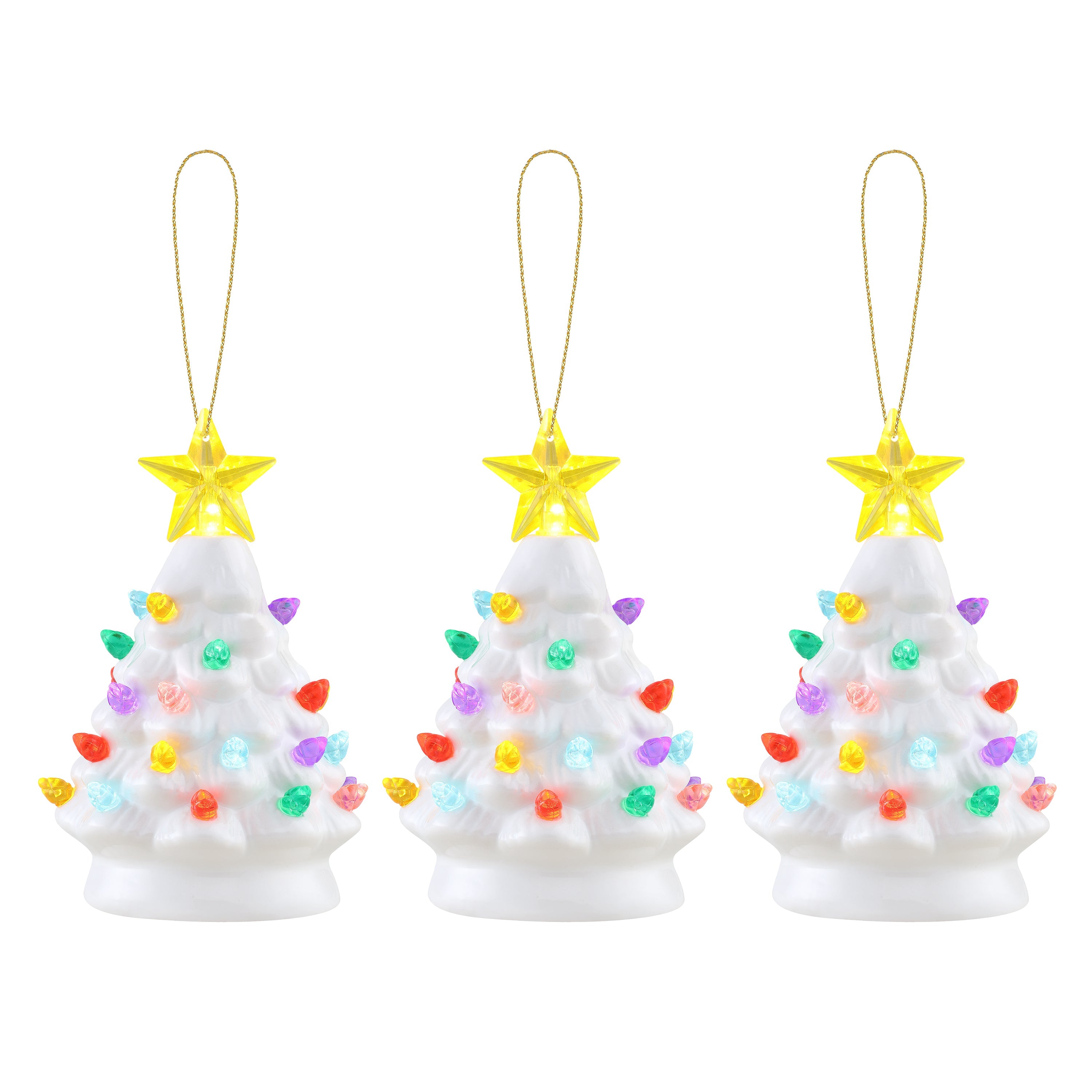 Set of 3 Nostalgic Ceramic Tree Ornaments - White