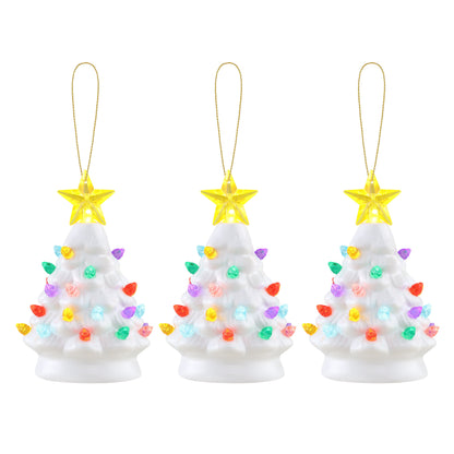 Set of 3 Nostalgic Ceramic Tree Ornaments - White