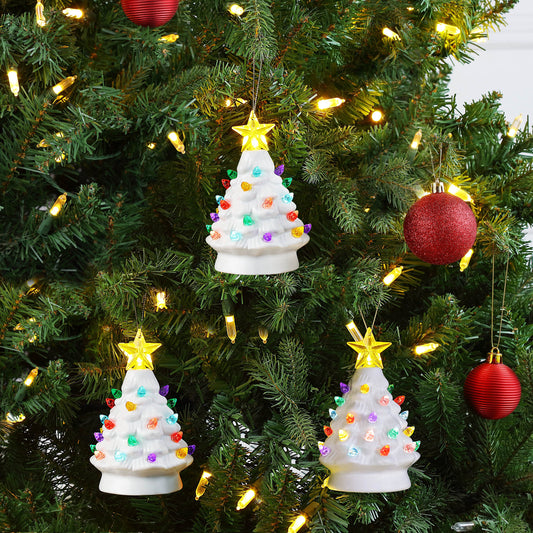 Set of 3 Nostalgic Ceramic Tree Ornaments - White