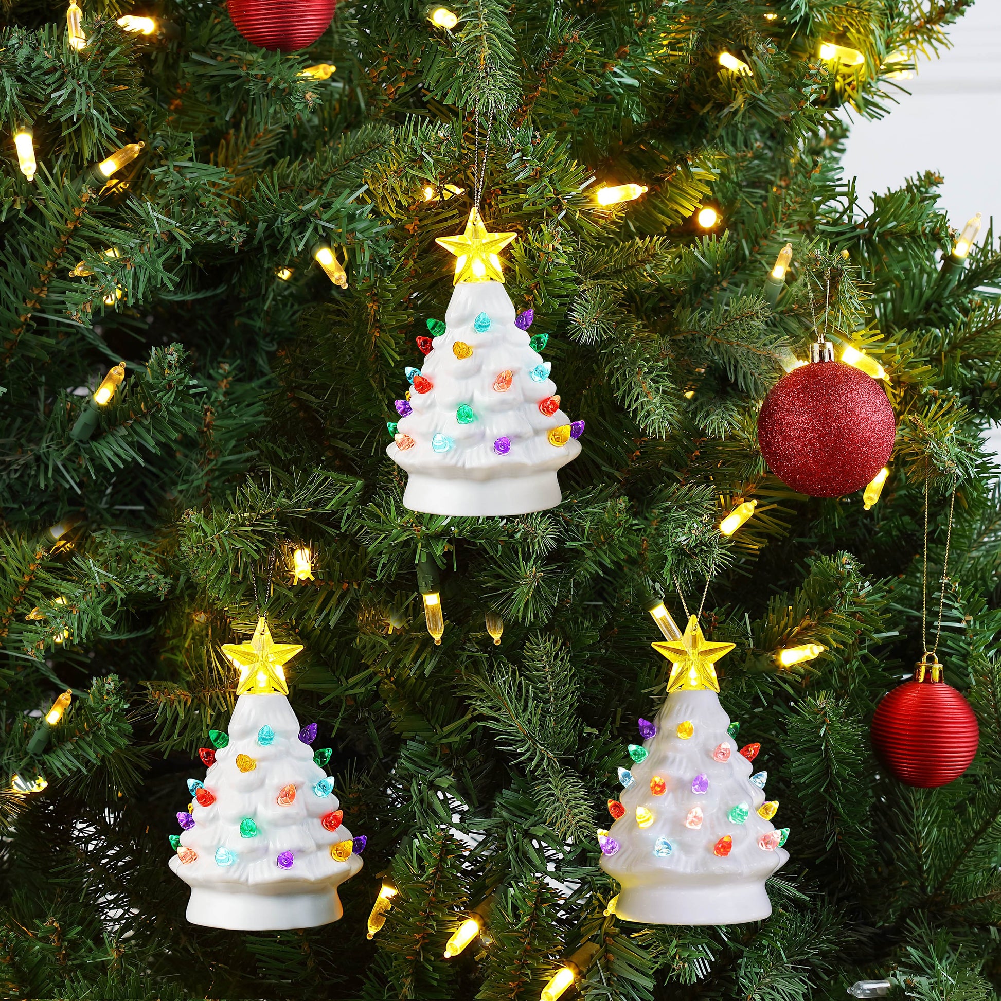 Ceramic Christmas Tree - Tabletop Christmas Tree with Lights - (11.5 inch  Medium White Christmas Tree / White Lights) - Lighted Vintage Ceramic Tree