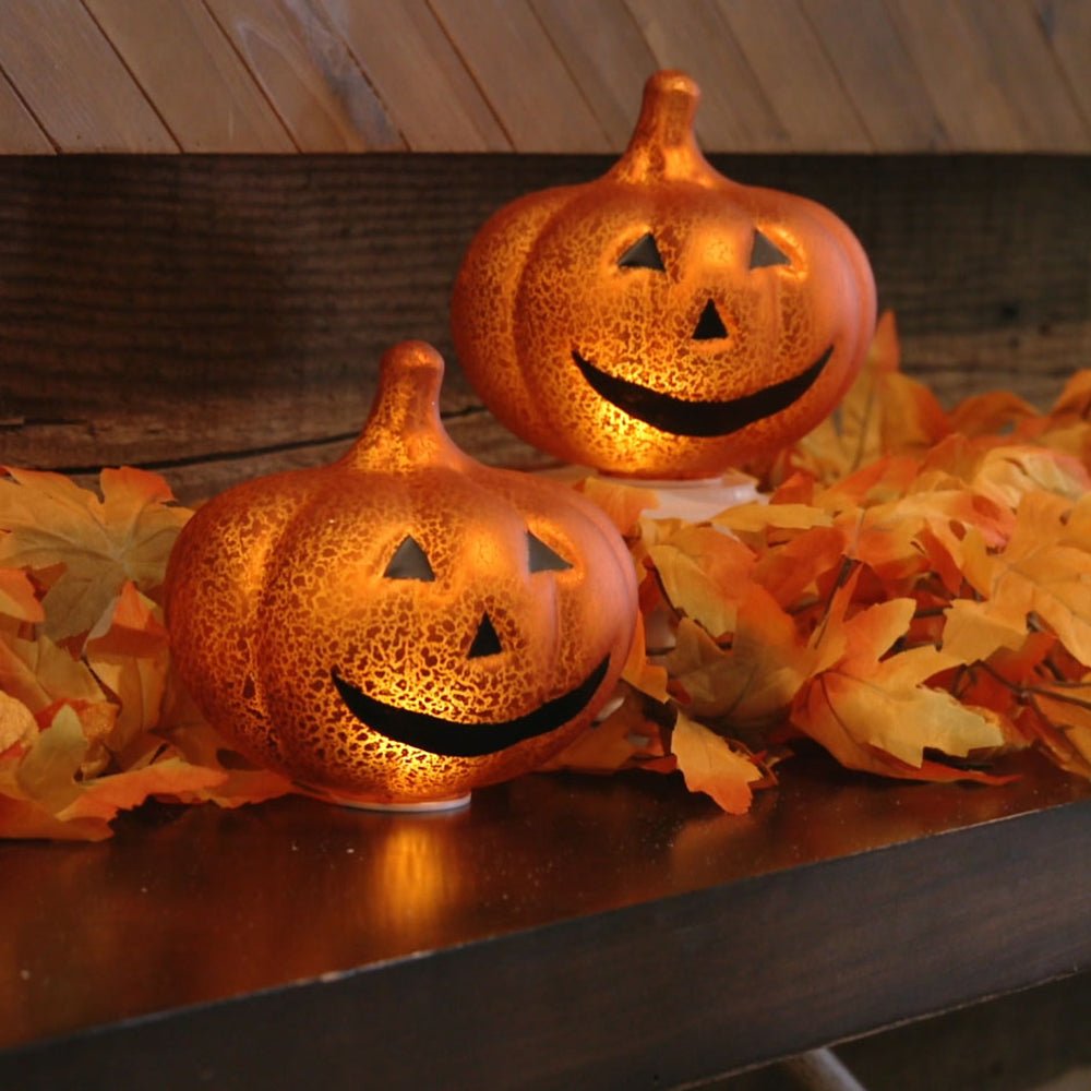 5.75" Mercury Glass Jack-O-Lantern - Set of 2 - Mr. Christmas