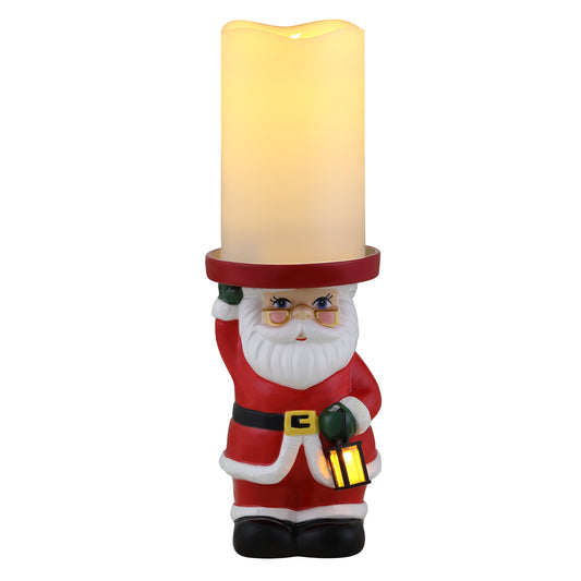 6" Ceramic Lit Santa Candle Holder and Flameless Candle - Mr. Christmas