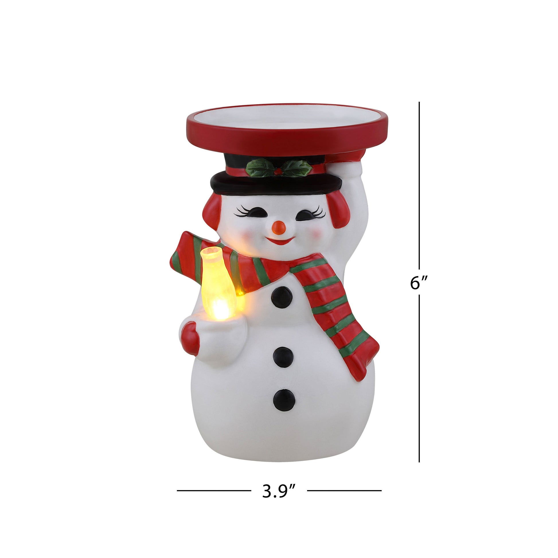 6" Ceramic Lit Snowman Candle Holder and Flameless Candle - Mr. Christmas