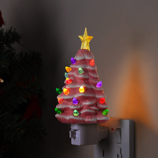6.5" Set of 4 Nostalgic Ceramic Lit Tree Nightlights - Mr. Christmas